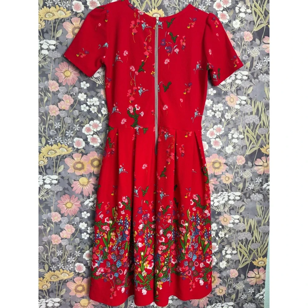LuLaRoe Red Floral Fit and Flare Short Sleeve Knee Length‎ Dress Size M